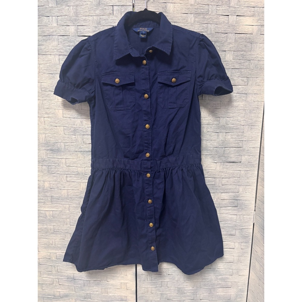 Polo Ralph Lauren Kids 16 Shirt Dress Navy Gold Crest Button Preppy Nautical